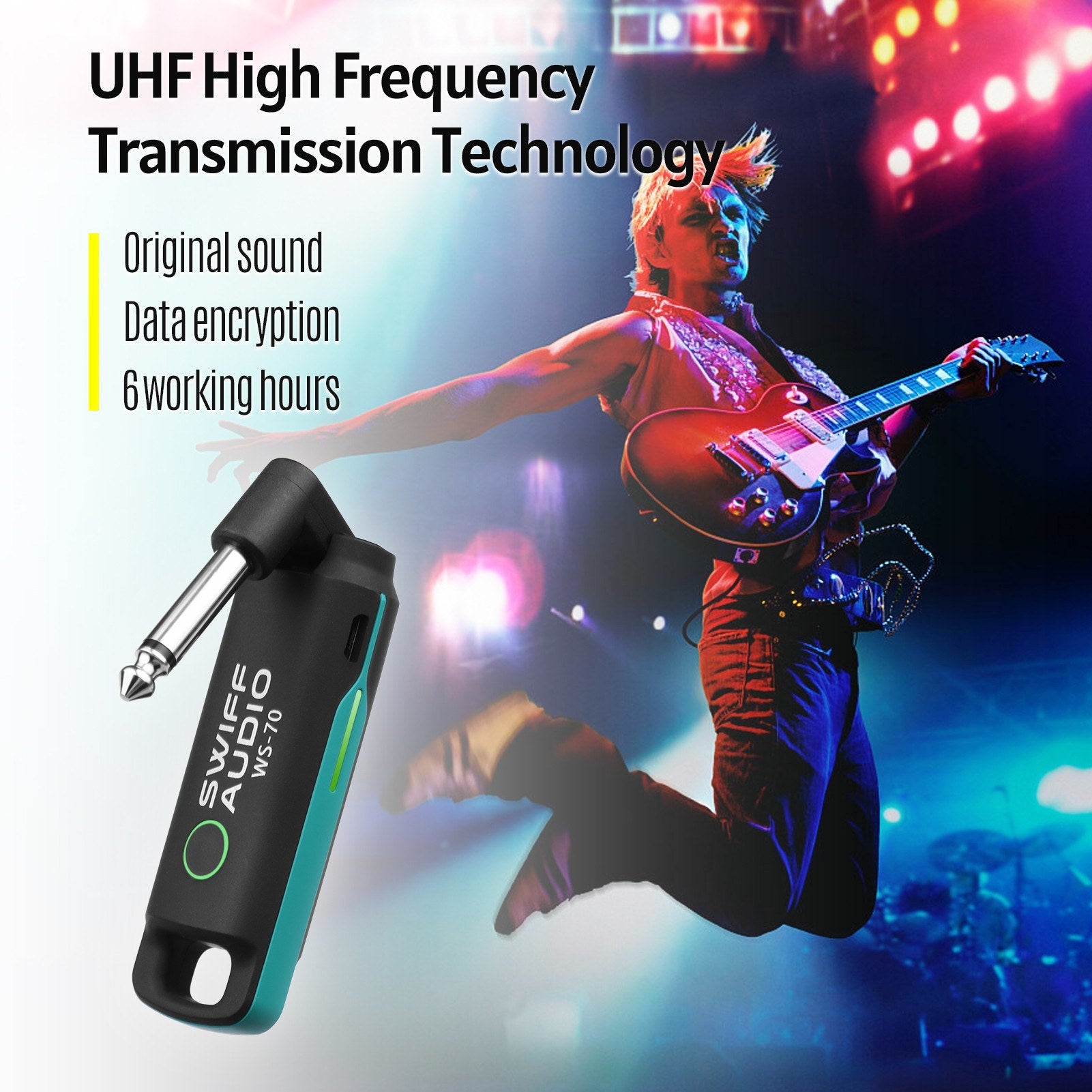 UHF Guitar Transmitter Receiver Set Mini Digital Wireless System Multifunctional for Electric Bass