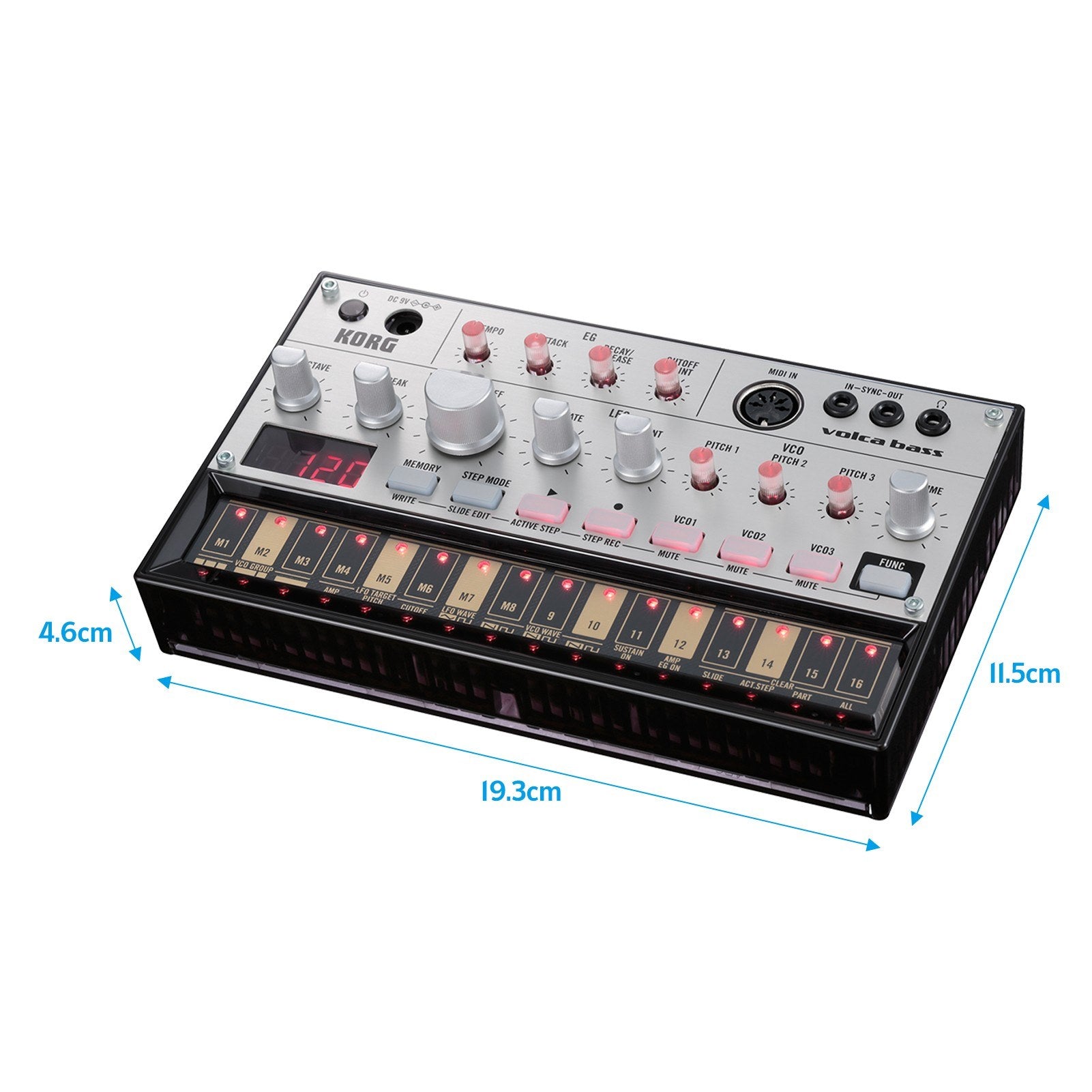 Analog Bass Machine 16 Keys Step Sequencer Touch Slide Active Self-tuning with MIDI In Sync Jack