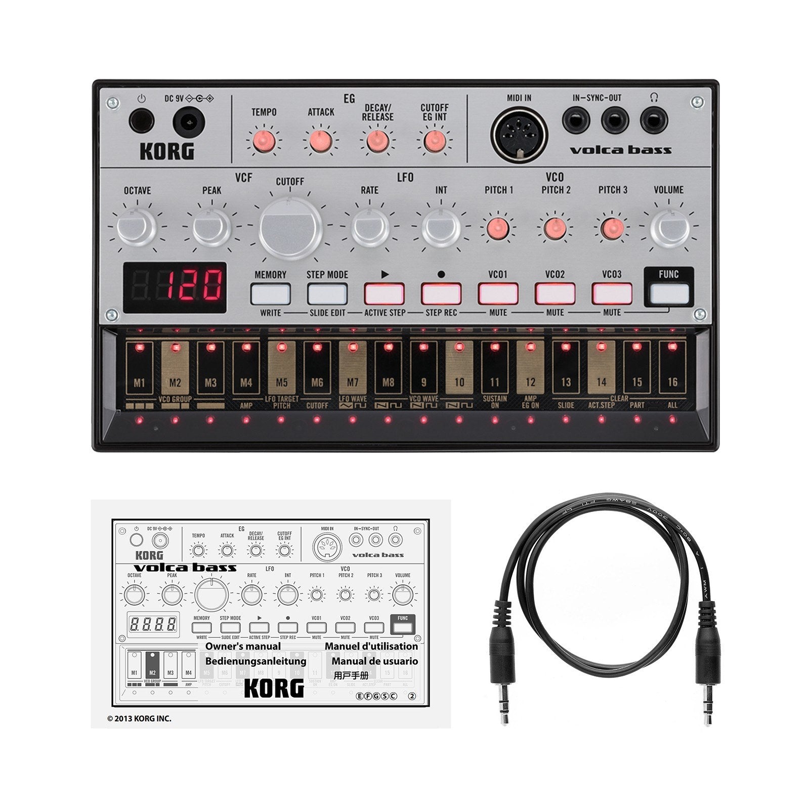 Analog Bass Machine 16 Keys Step Sequencer Touch Slide Active Self-tuning with MIDI In Sync Jack