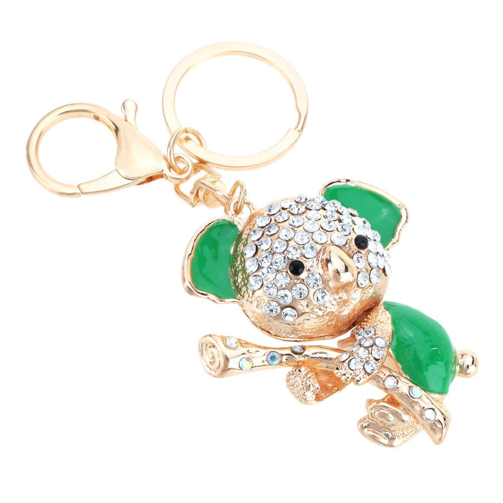 Jewelry Hollow Shinning Rhinestone Aureate Koala Pendant Key Ring Chain