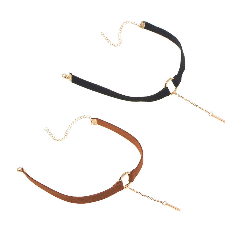 Silver Plated Metal Pendant Leather Round Choker Necklace for Couple Lovers