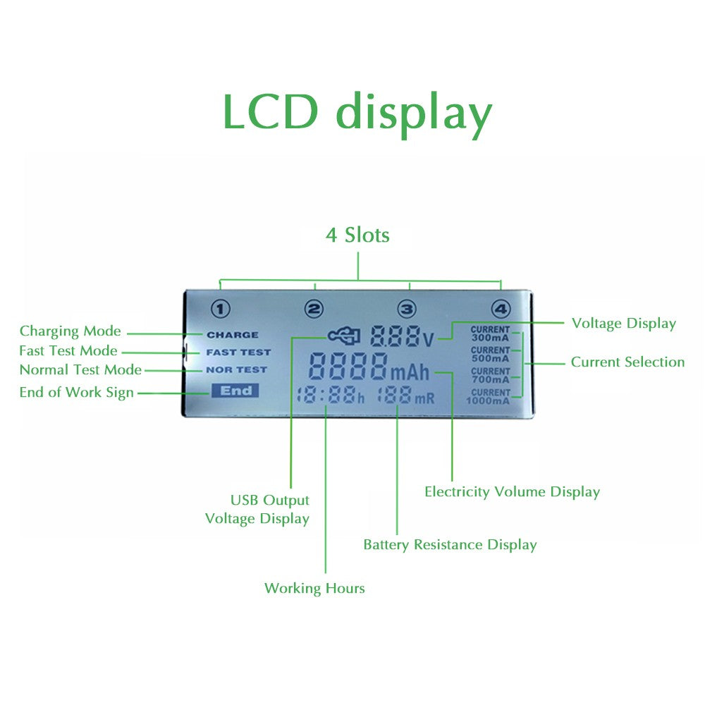 4 Slots Smart Intelligent Battery Charger Kit