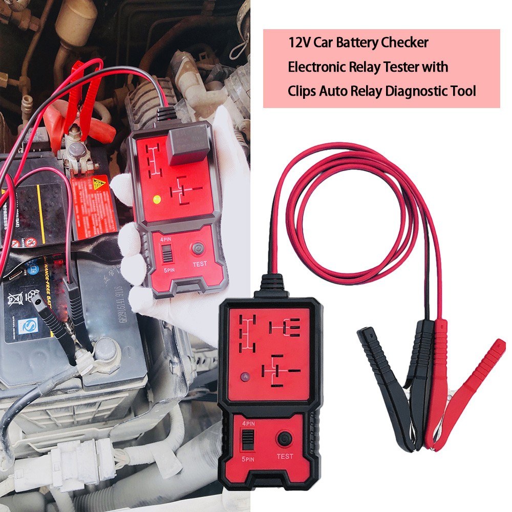 Car Battery Checker Electronic Relay Tester with Clips Auto Diagnostic Tool 12V