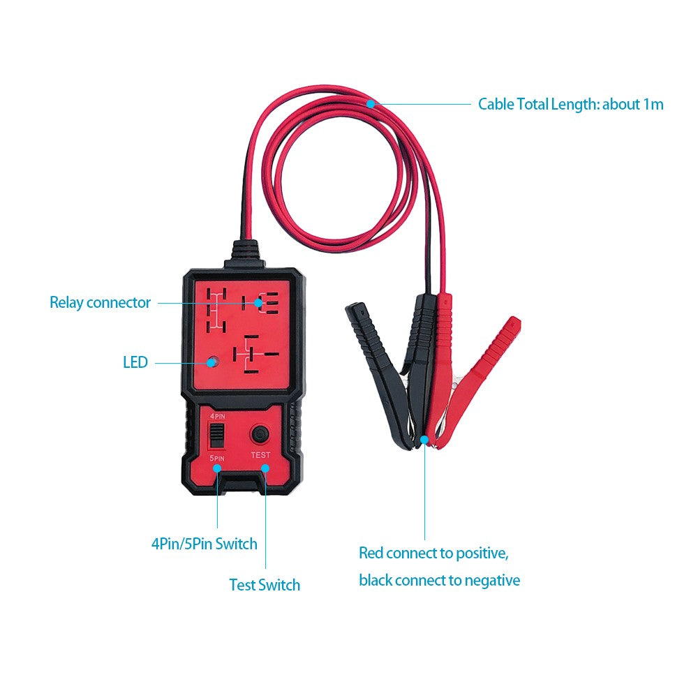 Car Battery Checker Electronic Relay Tester with Clips Auto Diagnostic Tool 12V