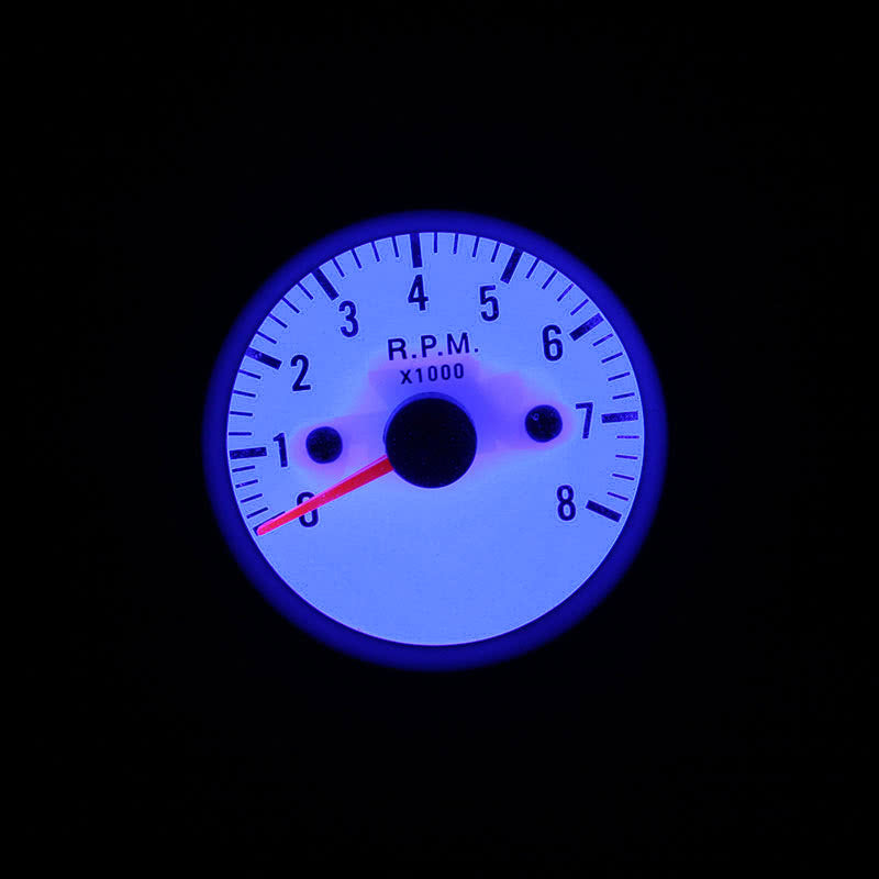 Tachometer Tach Gauge with Holder Cup for Auto Car 2" 52mm 0~8000RPM Blue LED Light