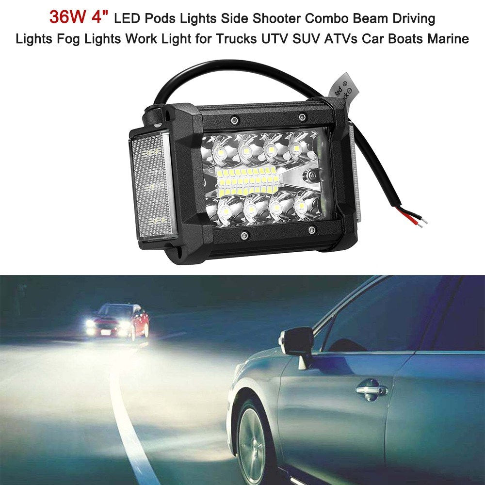 36W 4" LED Pods Lights Side Shooter Combo Beam Driving Fog Work Light