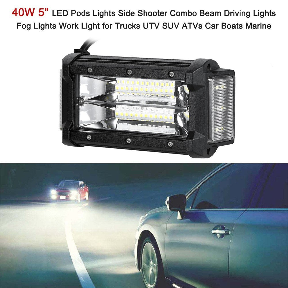 40W 5" LED Pods Lights Side Shooter Combo Beam Driving Fog Work Light