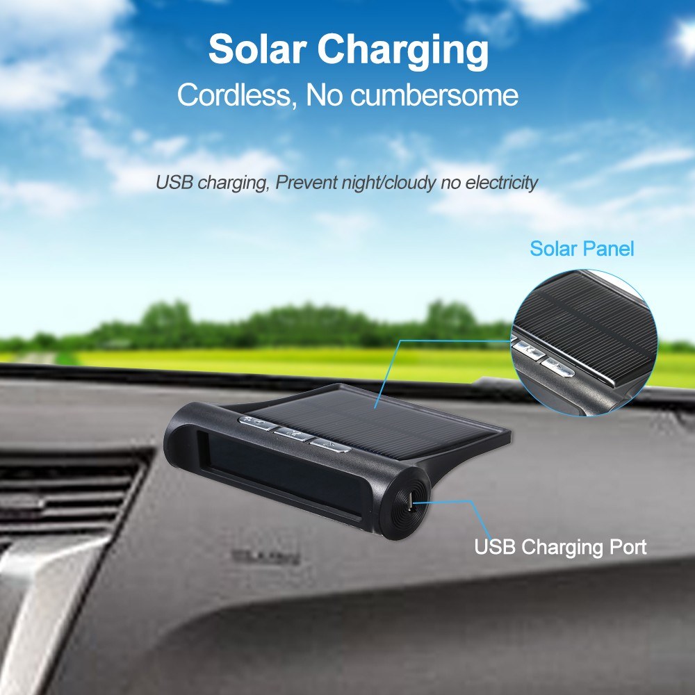 Car TPMS Tire Pressure Digital Solar Energy Monitoring System with 4 External Sensors
