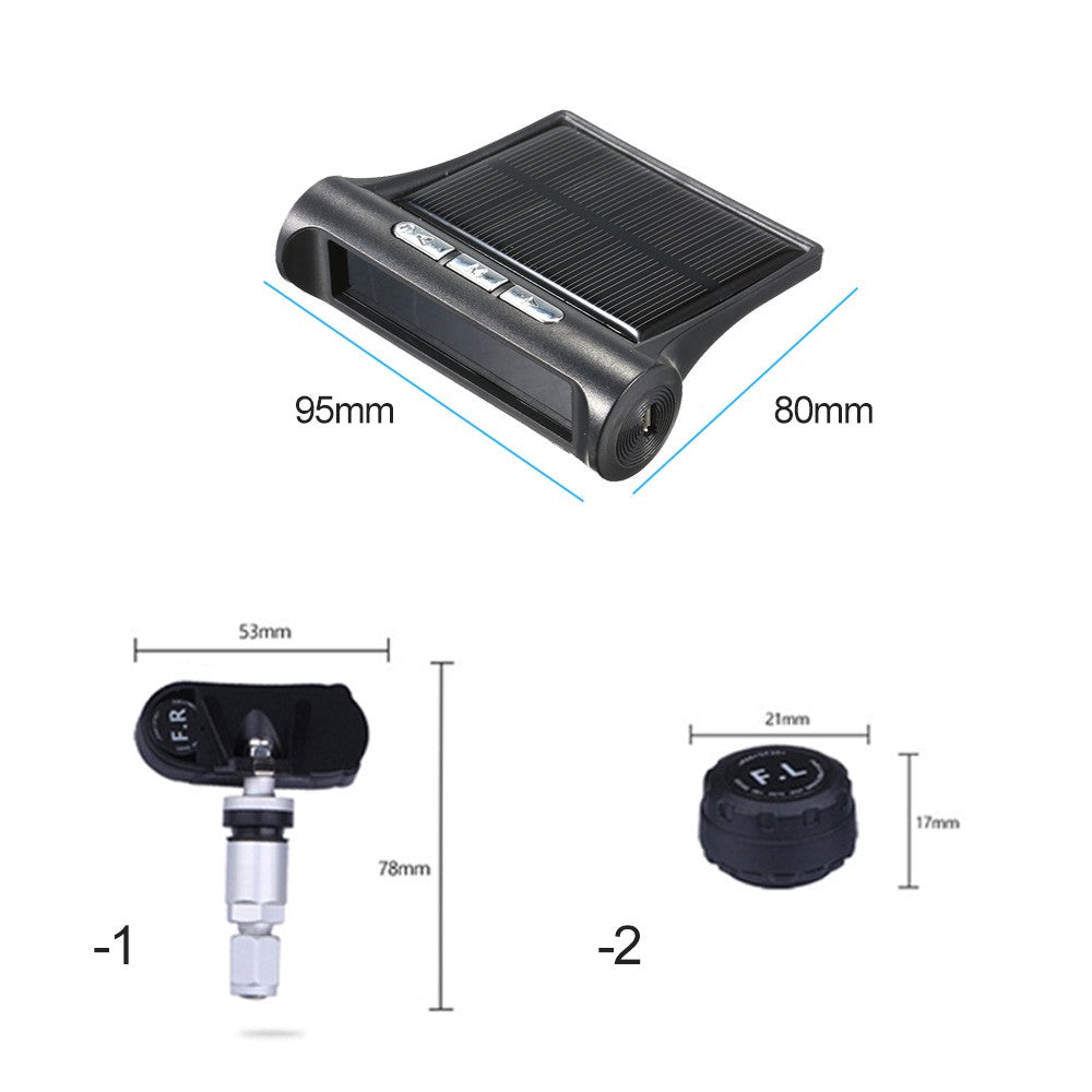 Car TPMS Tire Pressure Digital Solar Energy Monitoring System with 4 External Sensors