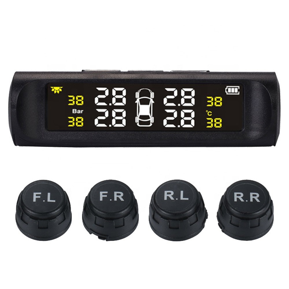 Car TPMS Tire Pressure Digital Solar Energy Monitoring System with 4 External Sensors