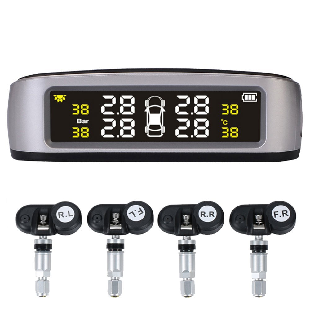 Car TPMS Tire Pressure Digital Solar Energy Monitoring System Auto Security with 4 Internal Sensors