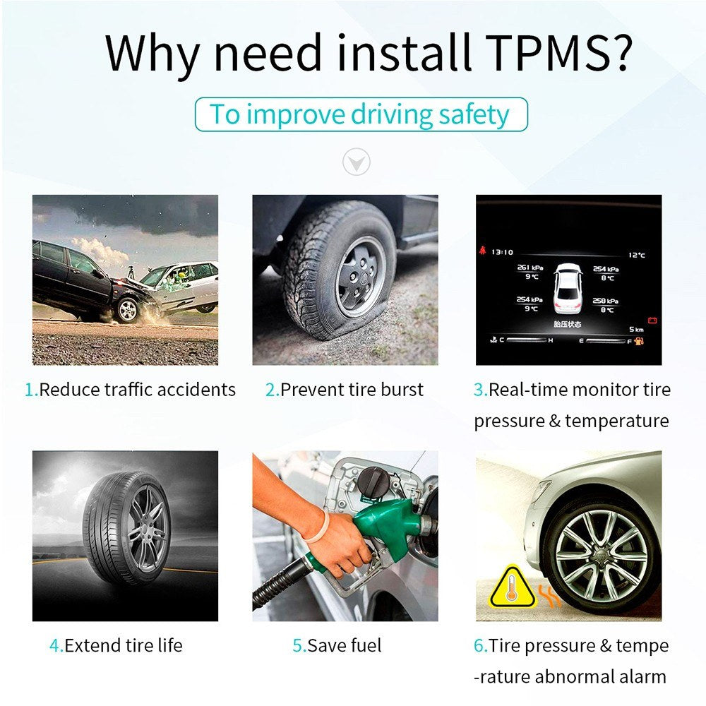 Car TPMS Tire Pressure Digital Solar Energy Monitoring System Auto Security with 4 Internal Sensors