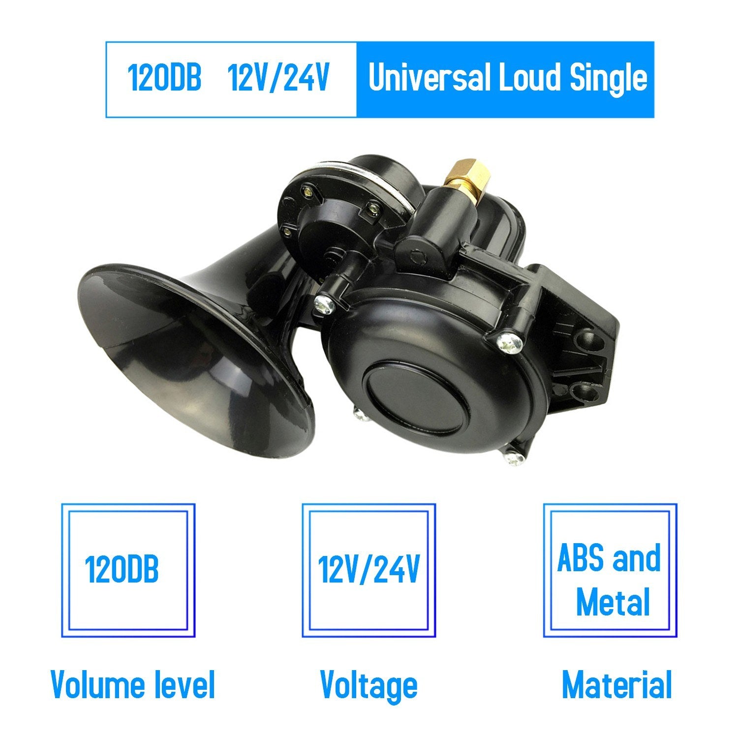 12V/24V 120DB Loud Single Trumpet Snail Air Horn Siren Waterproof Speaker Universal