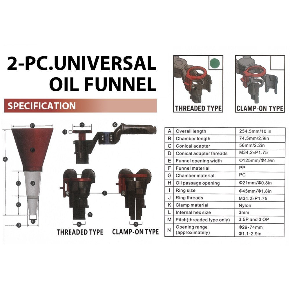 2pcs Car Universal Oil Funnel Plastics Engine System Threaded Type Adjustable