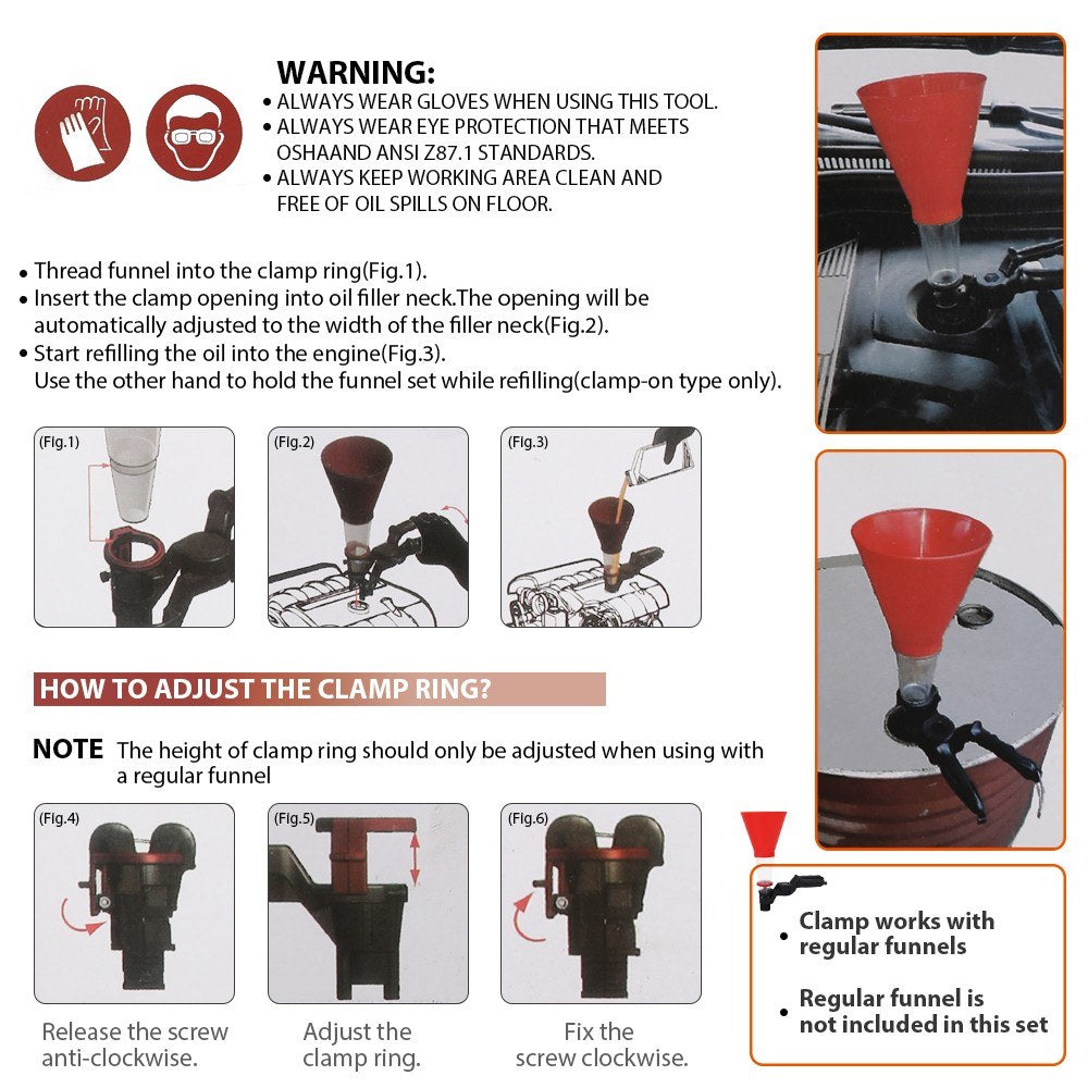 2pcs Car Universal Oil Funnel Plastics Engine System Threaded Type Adjustable