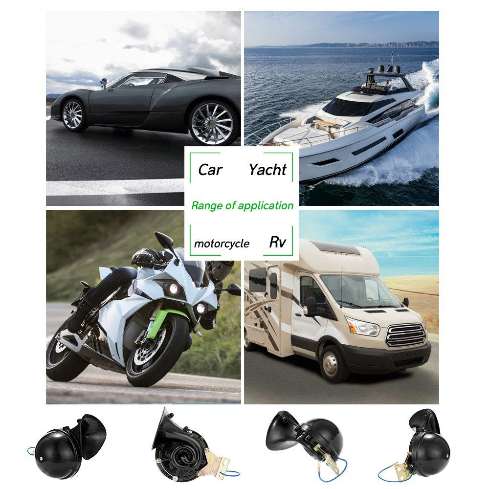 Loud 12V Black Electric Snail Horn Air Raging Sound For Car Motorcycle Truck Boat