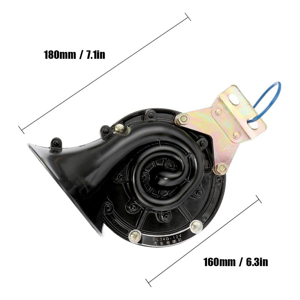Loud 12V Black Electric Snail Horn Air Raging Sound For Car Motorcycle Truck Boat