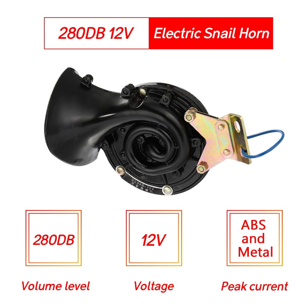 Loud 12V Black Electric Snail Horn Air Raging Sound For Car Motorcycle Truck Boat