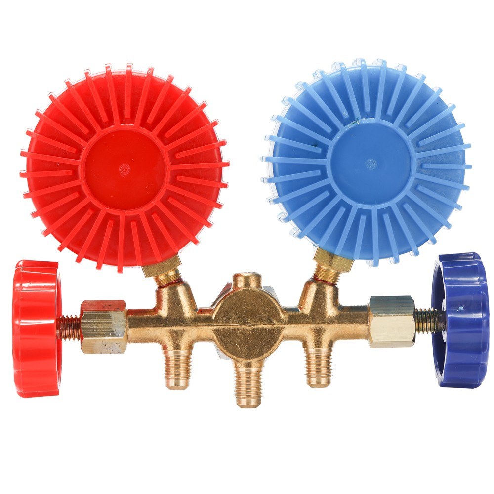 3 Way Refrigerant Gauge AC Diagnostic Manifold Freon Set for R134A R12 R22 R502 Refrigerants with Couplers and Acme Adapter