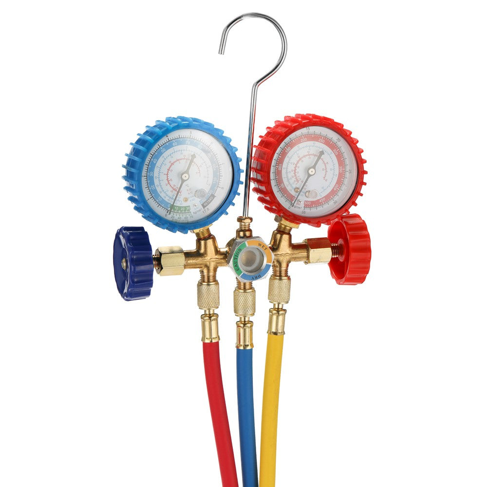 3 Way Refrigerant Gauge AC Diagnostic Manifold Freon Set for R134A R12 R22 R502 Refrigerants with Couplers and Acme Adapter