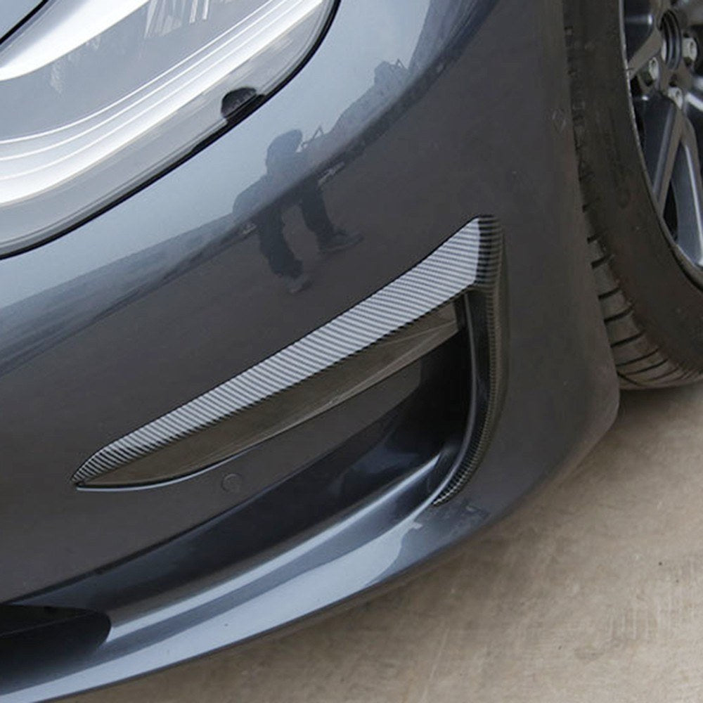 2Pcs Carbon Fiber Front Foglight Eyebrow Eyelids Cover Trim Fit For Tesla Model 3