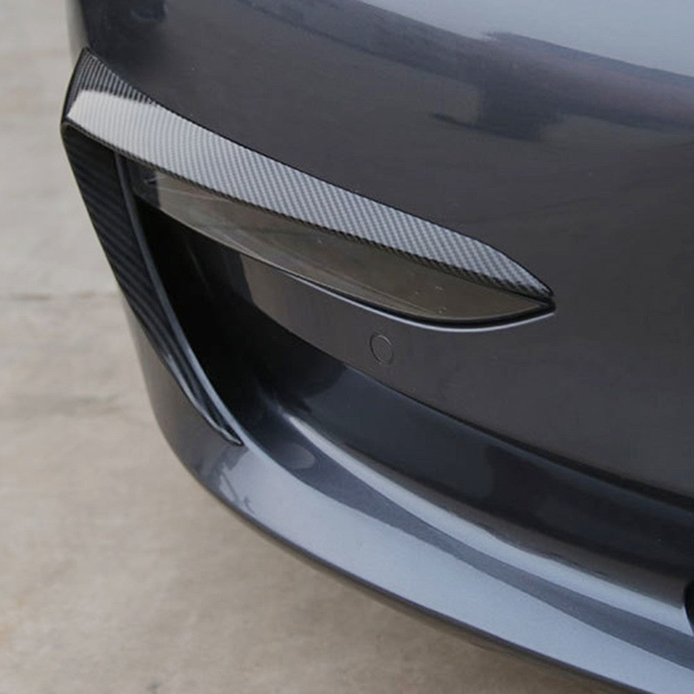 2Pcs Carbon Fiber Front Foglight Eyebrow Eyelids Cover Trim Fit For Tesla Model 3