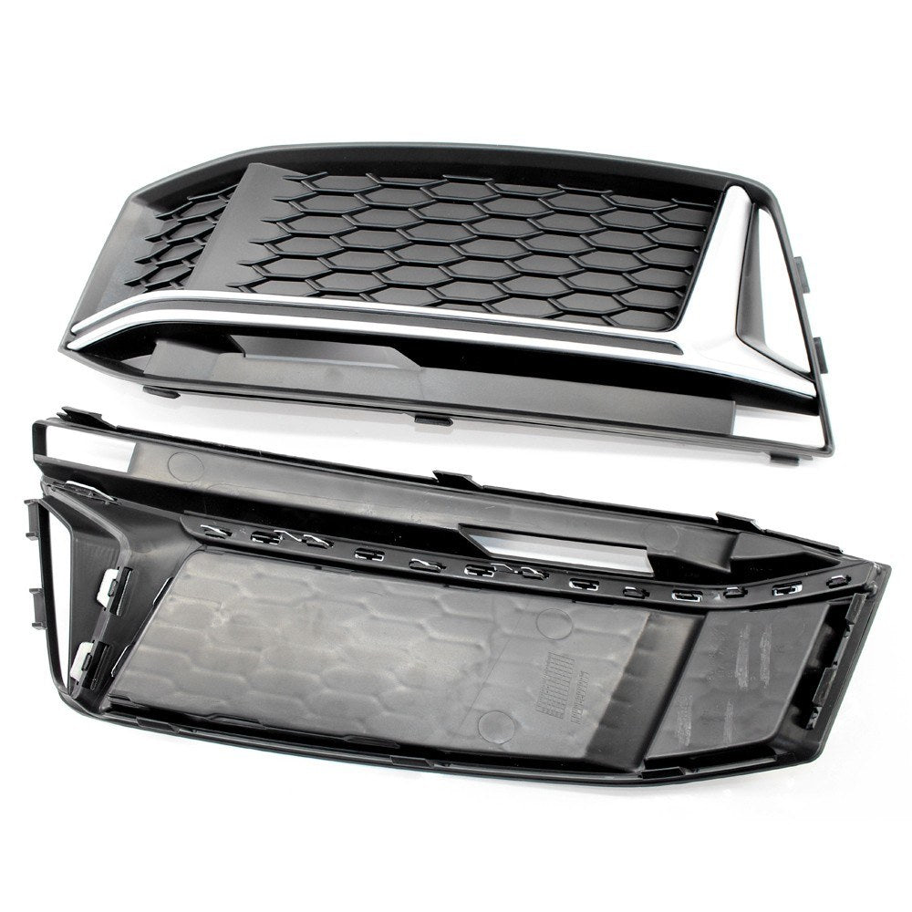 A Pair of Chrome Fog Light Cover Grille Silver Trim Grill Bezel Fit For AUDI A4 S4 S-Line B9 2016-19