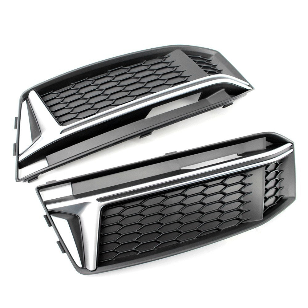 A Pair of Chrome Fog Light Cover Grille Silver Trim Grill Bezel Fit For AUDI A4 S4 S-Line B9 2016-19
