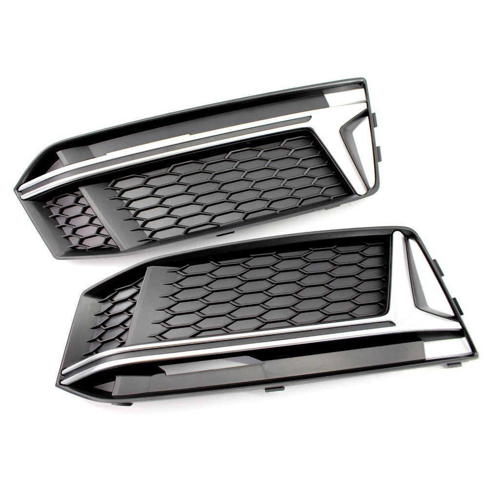 A Pair of Chrome Fog Light Cover Grille Silver Trim Grill Bezel Fit For AUDI A4 S4 S-Line B9 2016-19