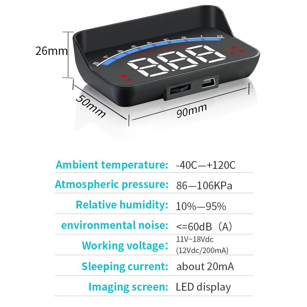 3.5" HUD Display ODB II GPS Speedometer Tachometer Water Temperature LED Head Up Projector