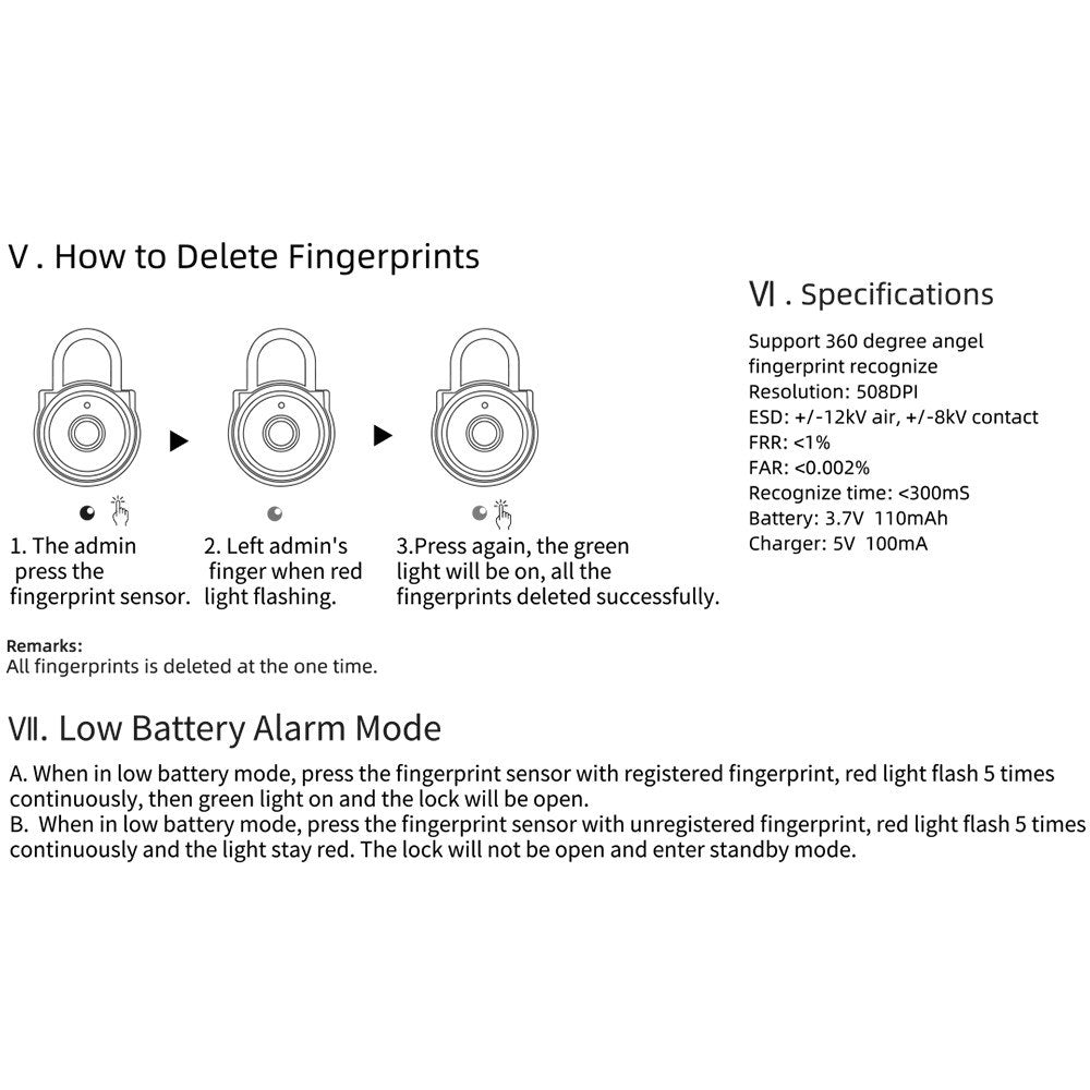 Fingerprint Padlock 20 Sets with USB Charging Port Led light for Pick-up trucks Bicycle warehouse Garages House Door