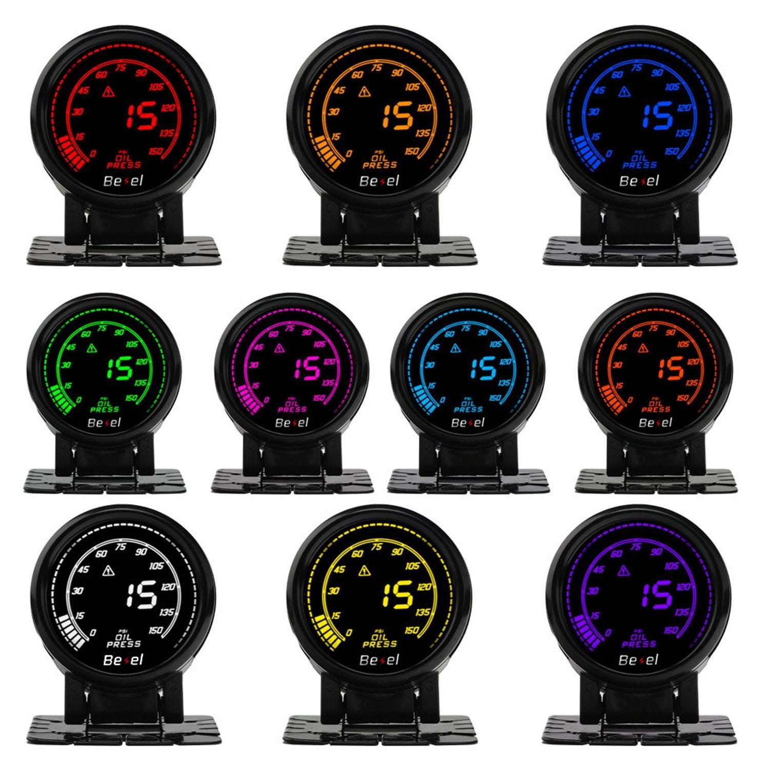 Design 2" 52mm EVO LED 10 Colors Oil Press Gauge 0-150PSI Pressure Meter