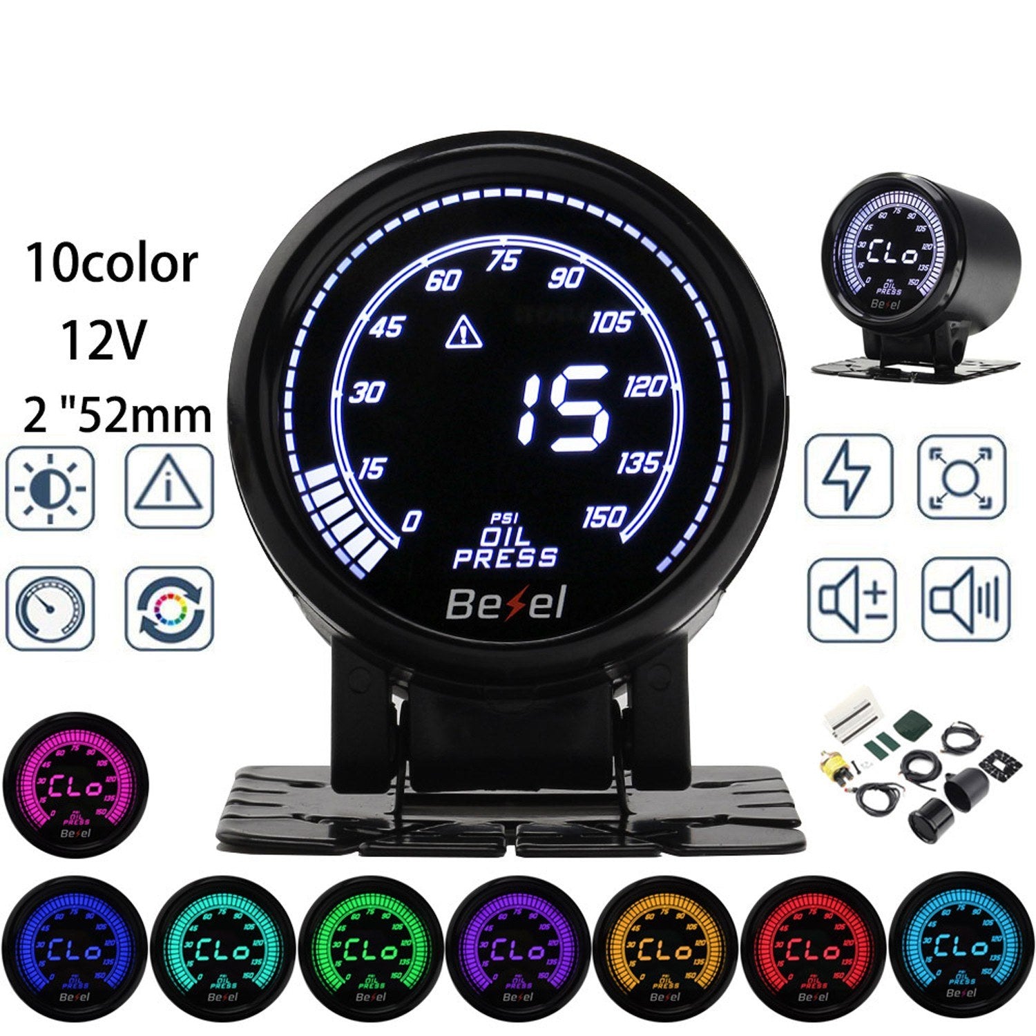 Design 2" 52mm EVO LED 10 Colors Oil Press Gauge 0-150PSI Pressure Meter