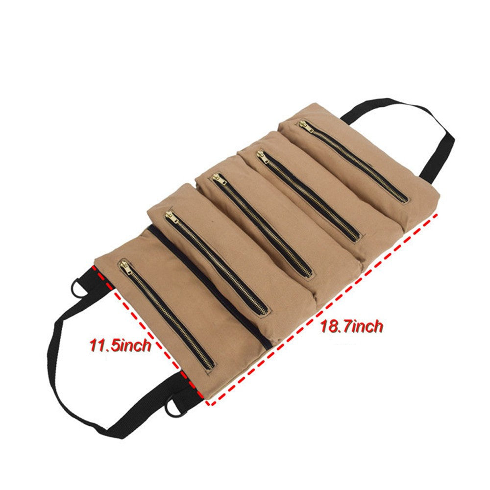 Roll Tool Multi-Purpose Up Bag Wrench Pouch Hanging Zipper Carrier Tote Canvas Car Organizer 5 Pockets Portable