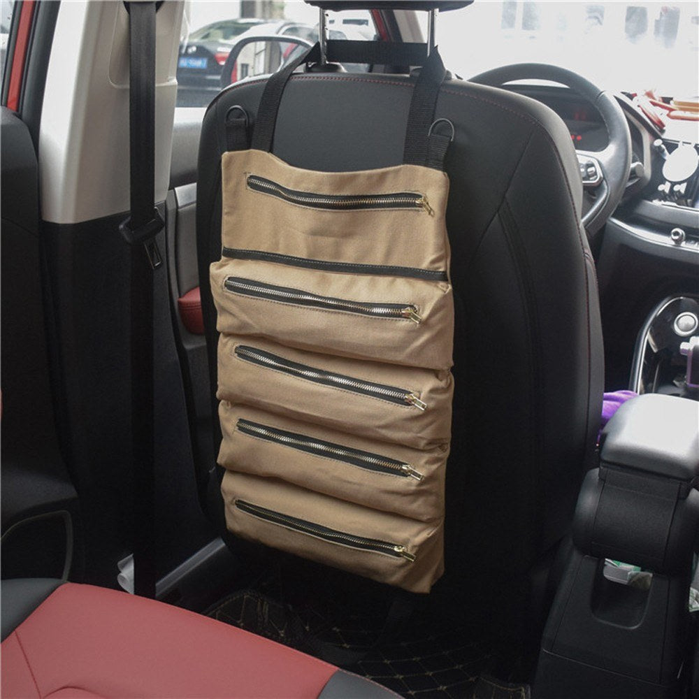 Roll Tool Multi-Purpose Up Bag Wrench Pouch Hanging Zipper Carrier Tote Canvas Car Organizer 5 Pockets Portable