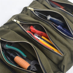 Roll Tool Multi-Purpose Up Bag Wrench Pouch Hanging Zipper Carrier Tote Canvas Car Organizer 5 Pockets Portable