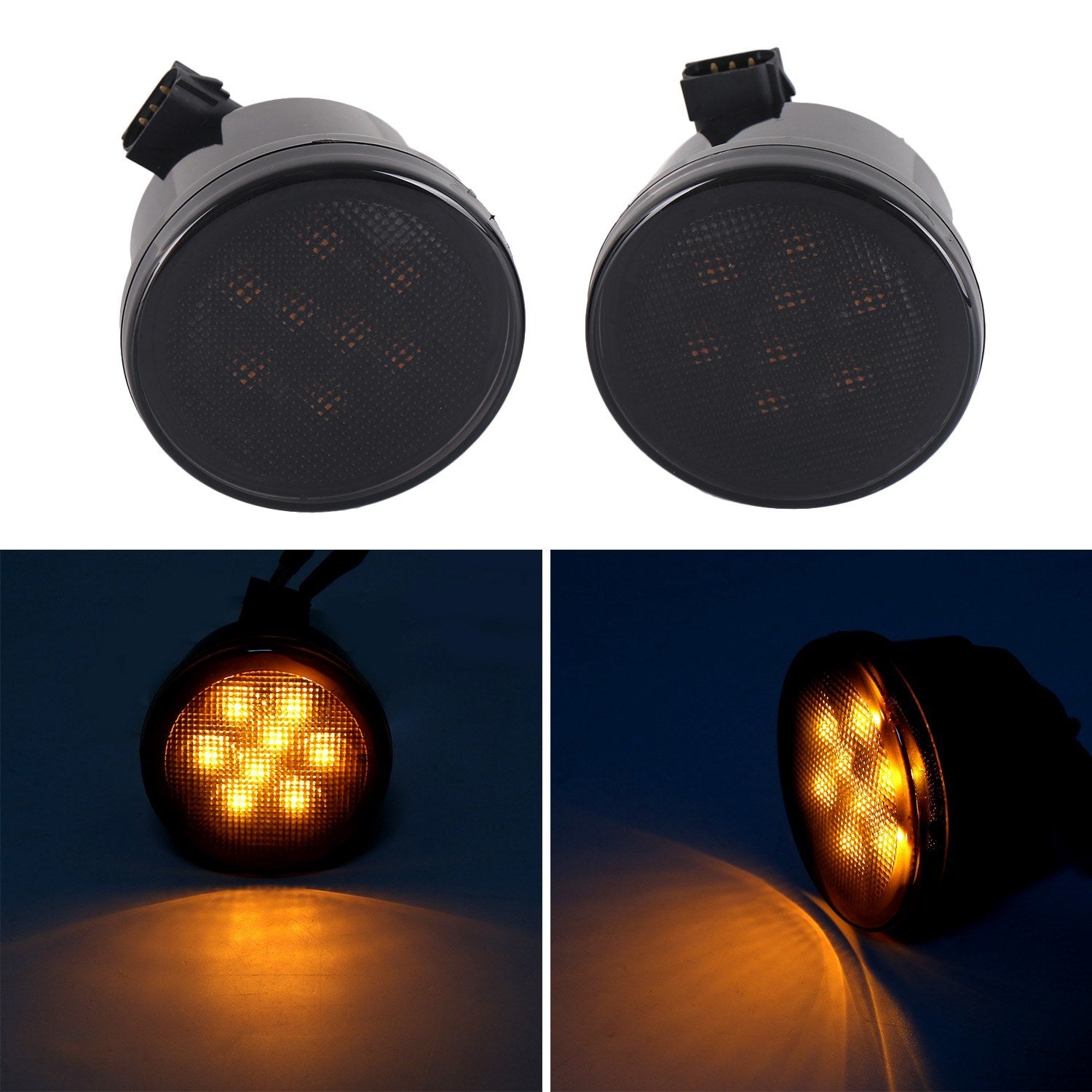 LED Turn Signal Fender Marker Flare Side Light Daytime Running Smoke Lens Replacement for Jeep Wrangler 2007-2017
