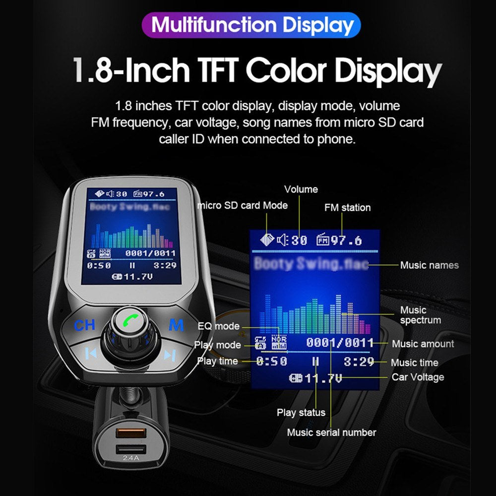 Car MP3 Player Multi-function BT5.0 FM Transmitter Dual USB Chargers