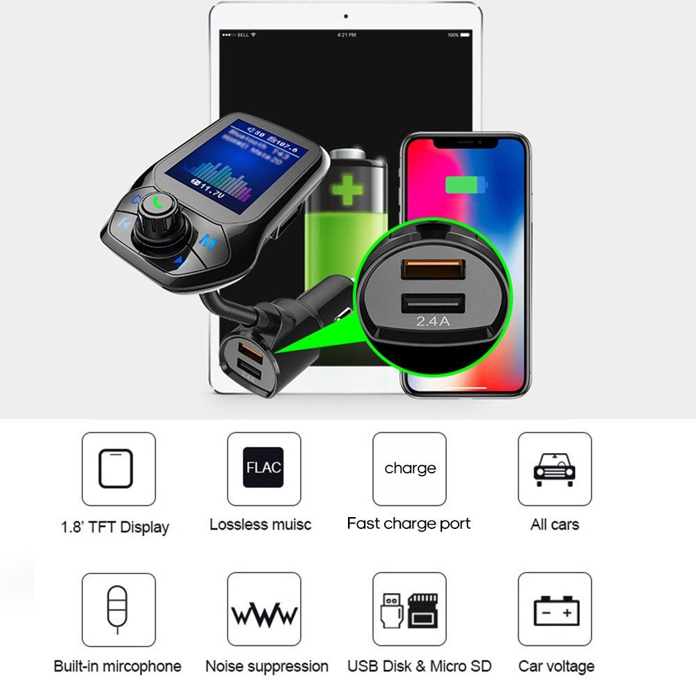 Car MP3 Player Multi-function BT5.0 FM Transmitter Dual USB Chargers