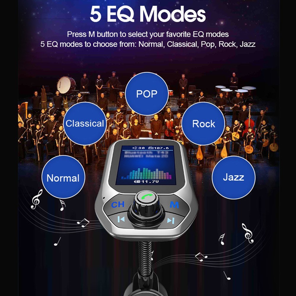 Car MP3 Player Multi-function BT5.0 FM Transmitter Dual USB Chargers