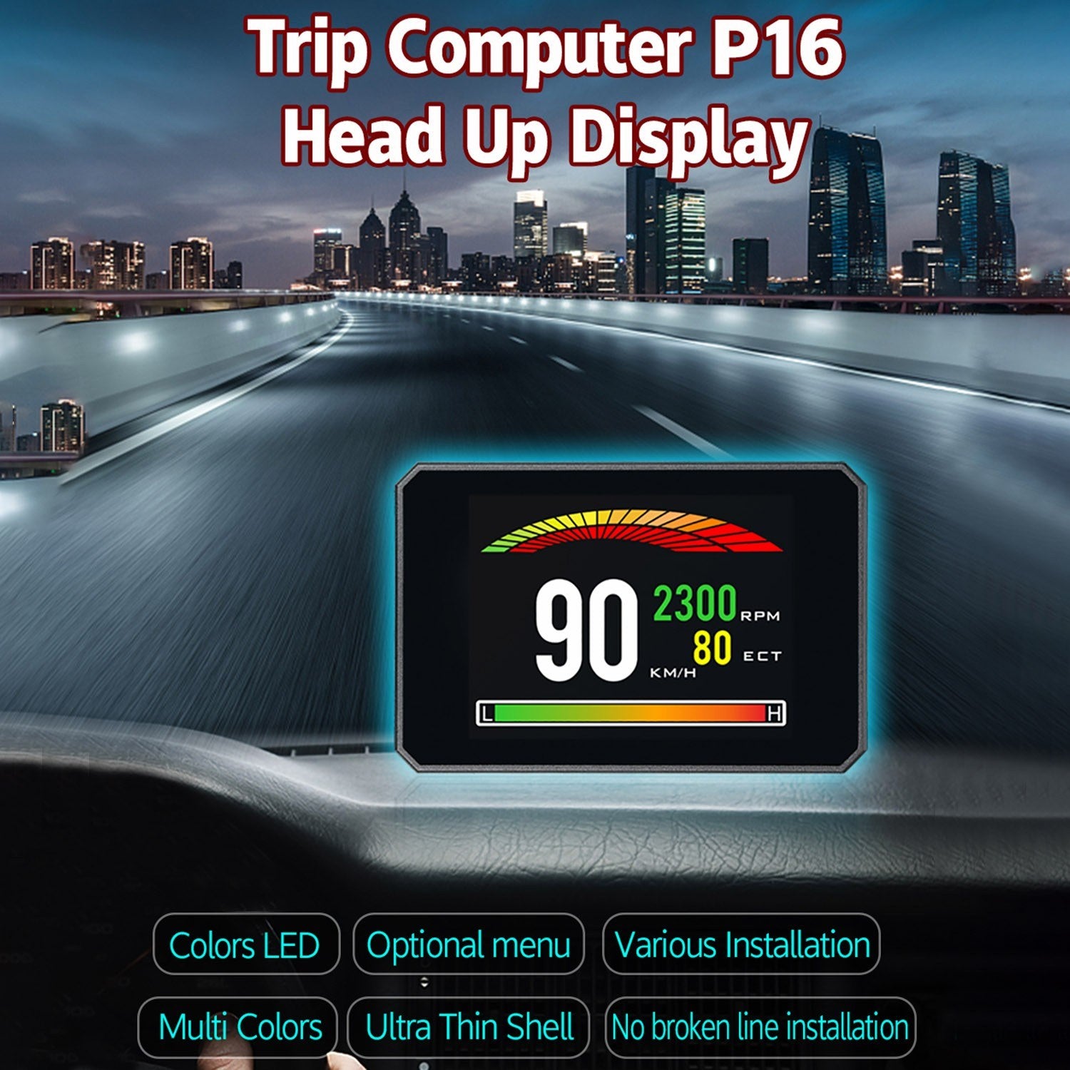 Head up Display OBD Smart HUD Auto Digital Meter OBD2 Port Warning Windshield Alarm System
