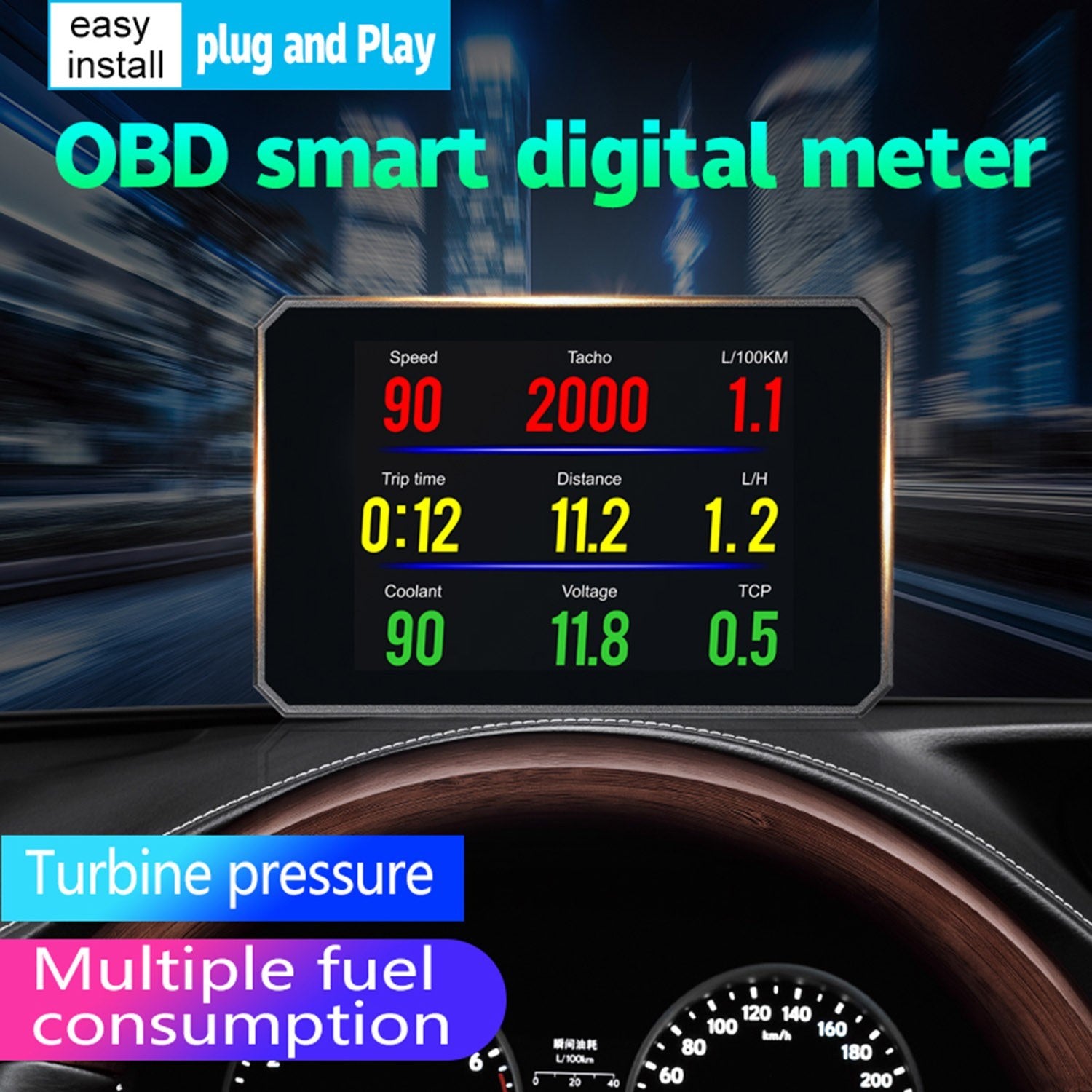 Head up Display OBD Smart HUD Auto Digital Meter OBD2 Port Warning Windshield Alarm System