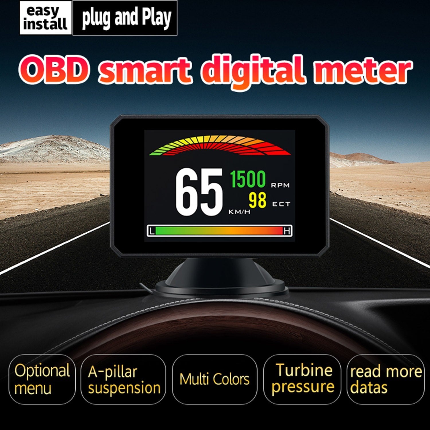 Head up Display OBD Smart HUD Auto Digital Meter OBD2 Port Warning Windshield Alarm System