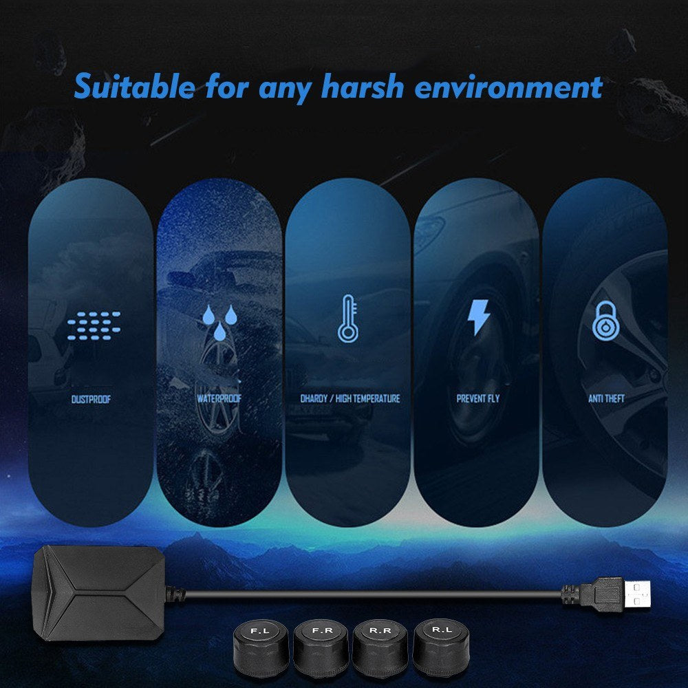 Tire Pressure Monitoring System For Android Navigation with 4 External Sensors Real-time Display