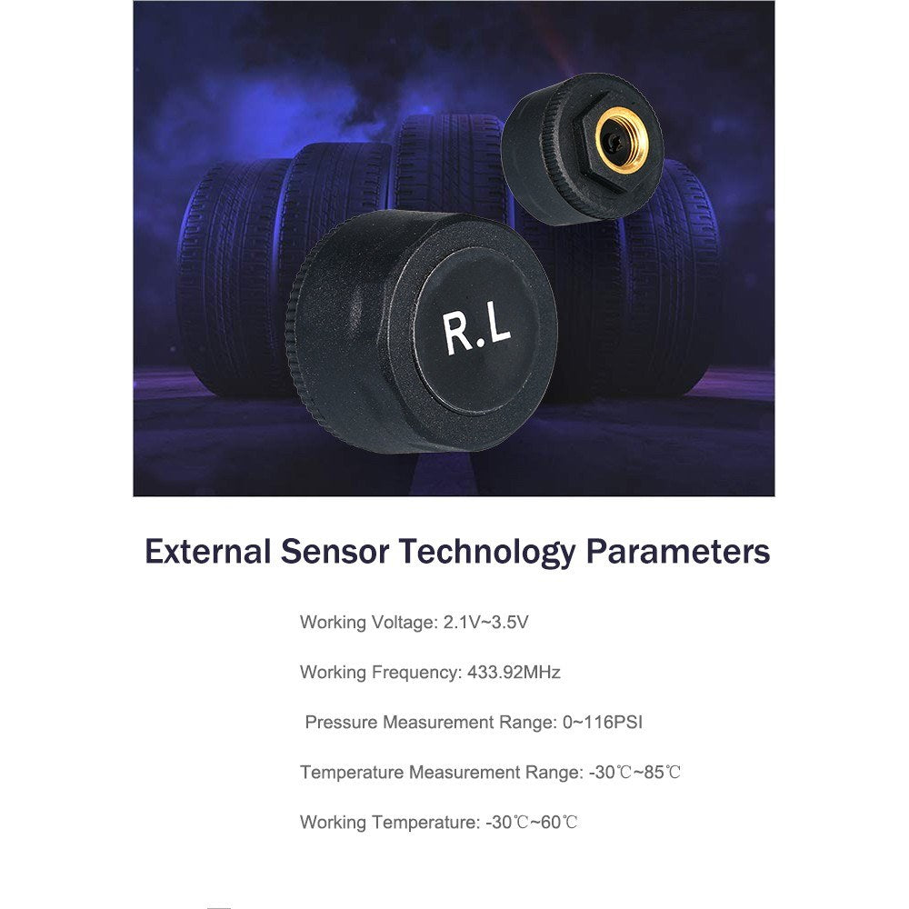 Tire Pressure Monitoring System For Android Navigation with 4 External Sensors Real-time Display