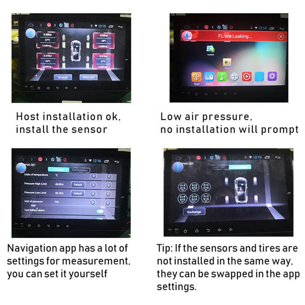 USB Car TPMS Tire Pressure Monitor Alarm System Wireless Transmission