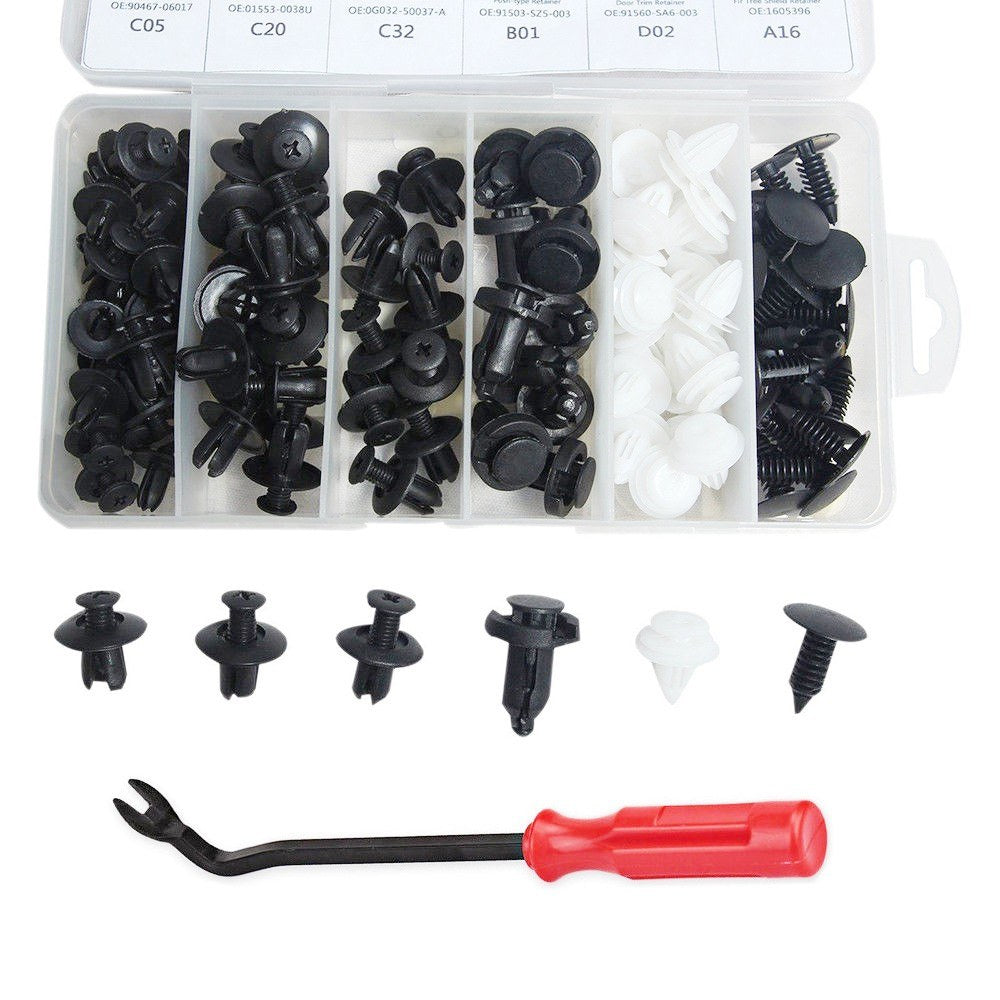 Car Retainer clips Body Plastic Rivets Fasteners Push Bumper Door Trim Panel Screws with Removal Tool 100 Pcs