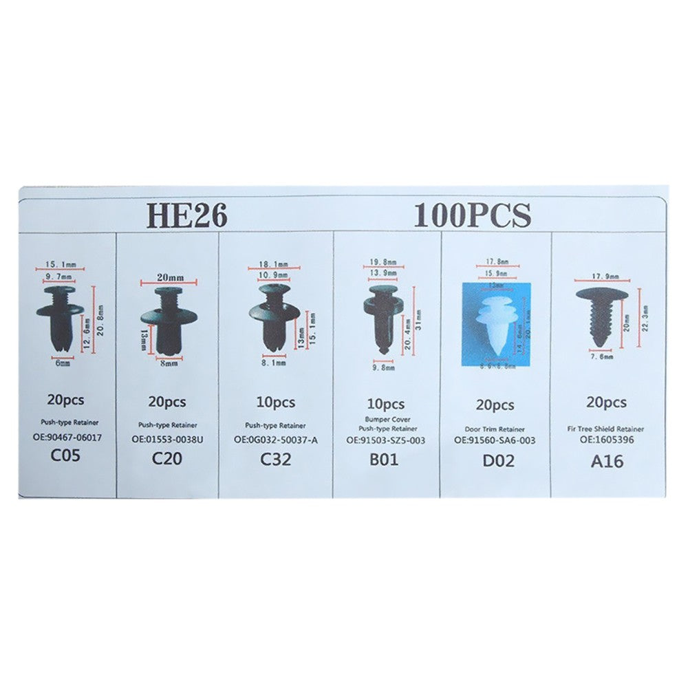 Car Retainer clips Body Plastic Rivets Fasteners Push Bumper Door Trim Panel Screws with Removal Tool 100 Pcs