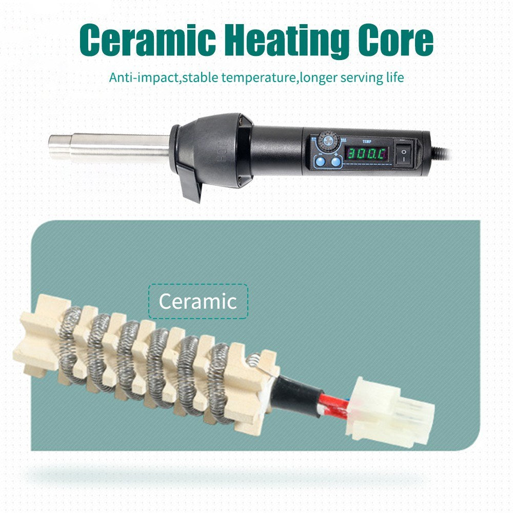 Portable Hot Air Gun with 8 Nozzles Ceramic Heating Core LED Digital Display Flow Temperature Adjustable