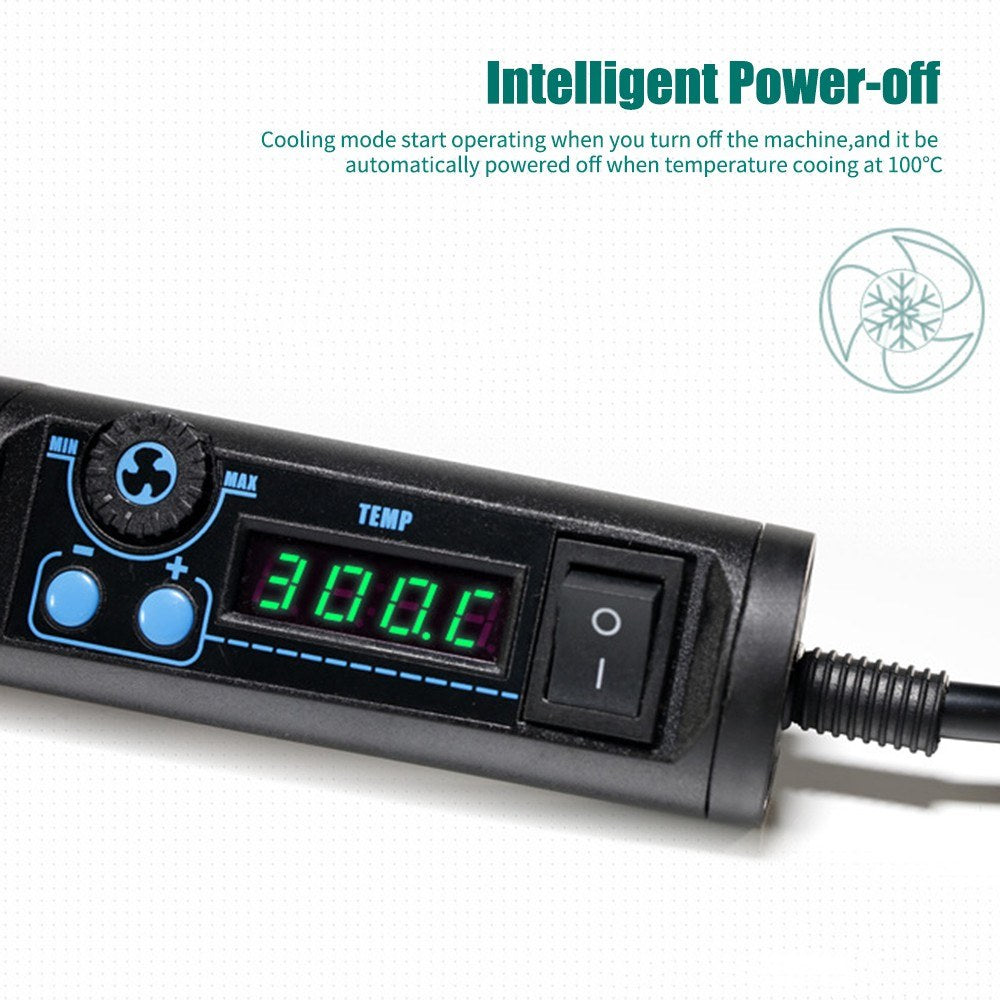 Portable Hot Air Gun with 8 Nozzles Ceramic Heating Core LED Digital Display Flow Temperature Adjustable